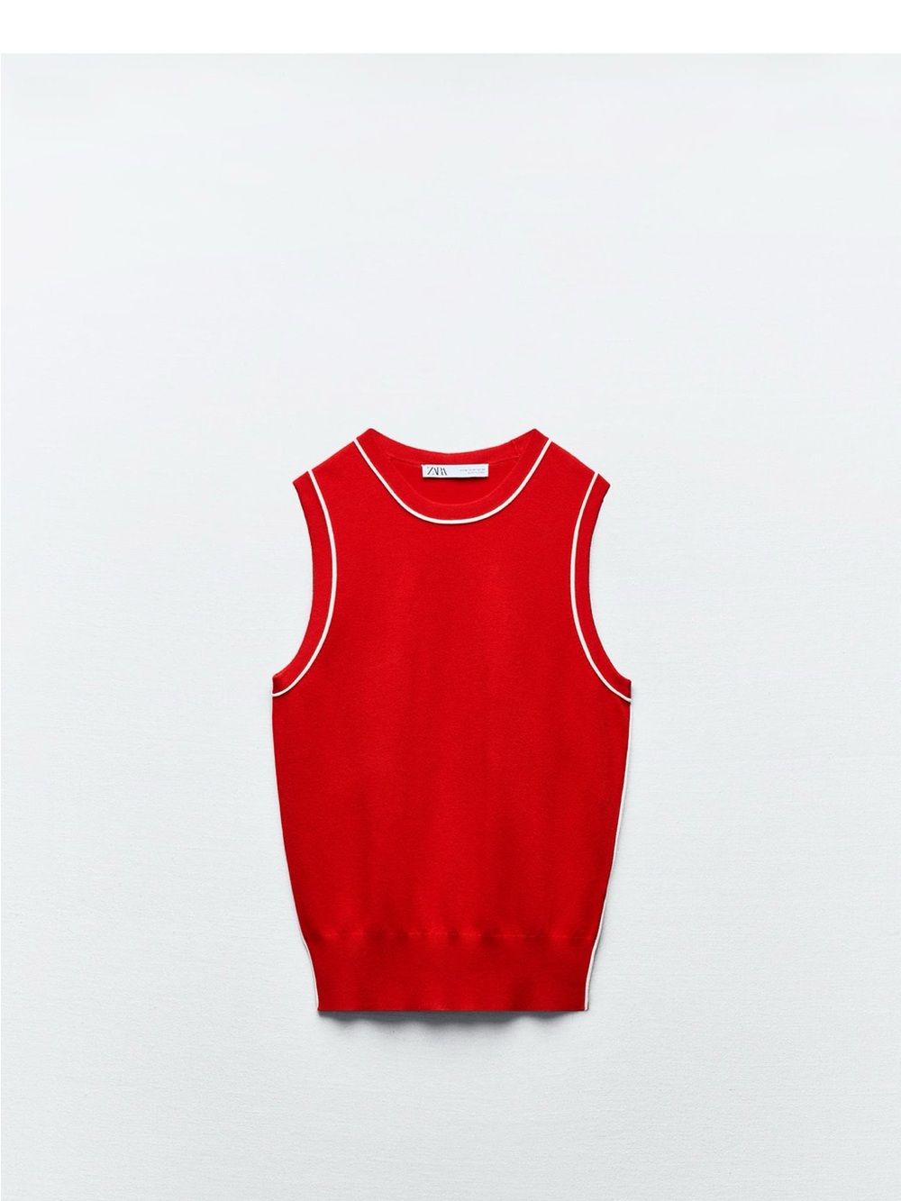 Zara Red Sleeveless Crewneck Sweater with White Piping